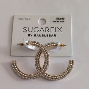 Sugarfix by BaubleBar Gold With Pearl And Rhinestones Accents Hoop Earrings